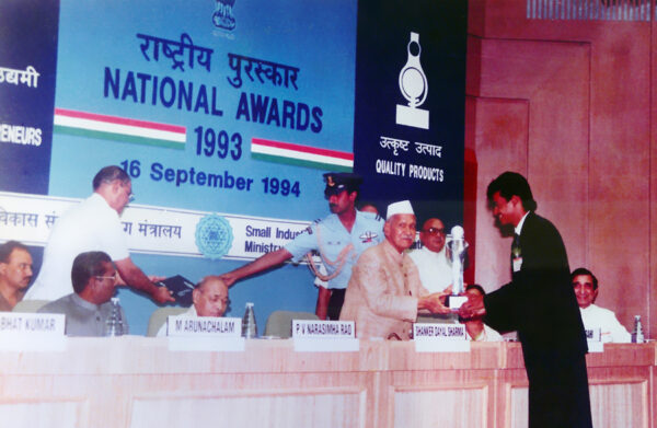 National Award for Best Entrepreneur and Quality Products in SSI Sector- for the year 1993