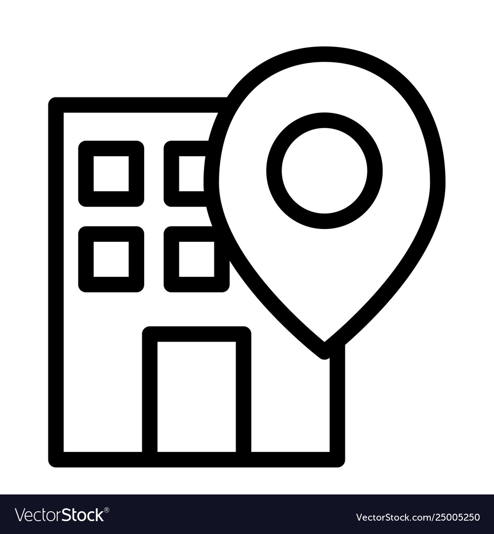 Office location pin line icon. Building on map vector illustration isolated on white. Gps outline style design, designed for web and app. Eps 10